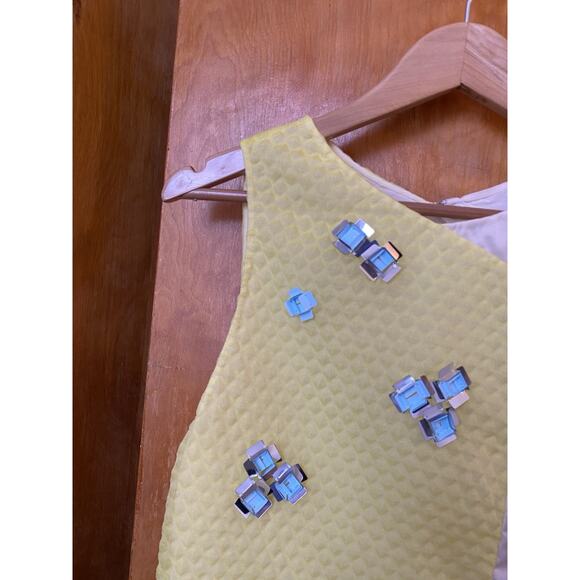 3.1 Philip Lim Yellow Silk Sequin Asymmetrical Dress Sculptural Mod Artsy Sz 6 - Picture 4 of 9